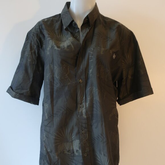 Mens Versace Jeans Olive Green Monochromatic Tiger Image Print Shirt M * - Picture 3 of 11